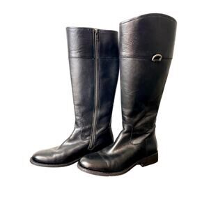 FRYE Women's Tall Riding Boots Black Leather Size 10 Melissa D Ring Block Heel